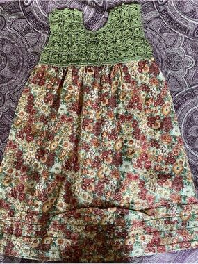 Green Crochet Bodice Floral Cotton dress